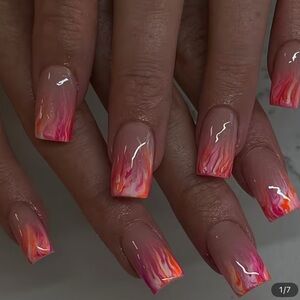Vibrant Ombre Pink & Orange Nail Art